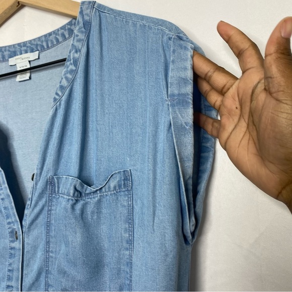 Anthropologie Daily Ritual Utility Dress 8 Medium Blouson Lyocell Blue Chambray - Picture 6 of 11